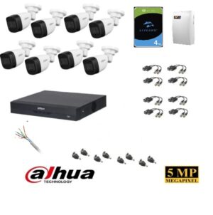 Kit supraveghere Dahua 8 camere 5MP, HDD 4TB, Sursa, Cablu FTP 100m