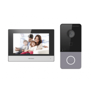 Kit videointerfon IP WiFi Hikvision DS-KIS603-P, 2 MP, 7 inch, Mifare, 2.4 GHz, 1 familie, aparent